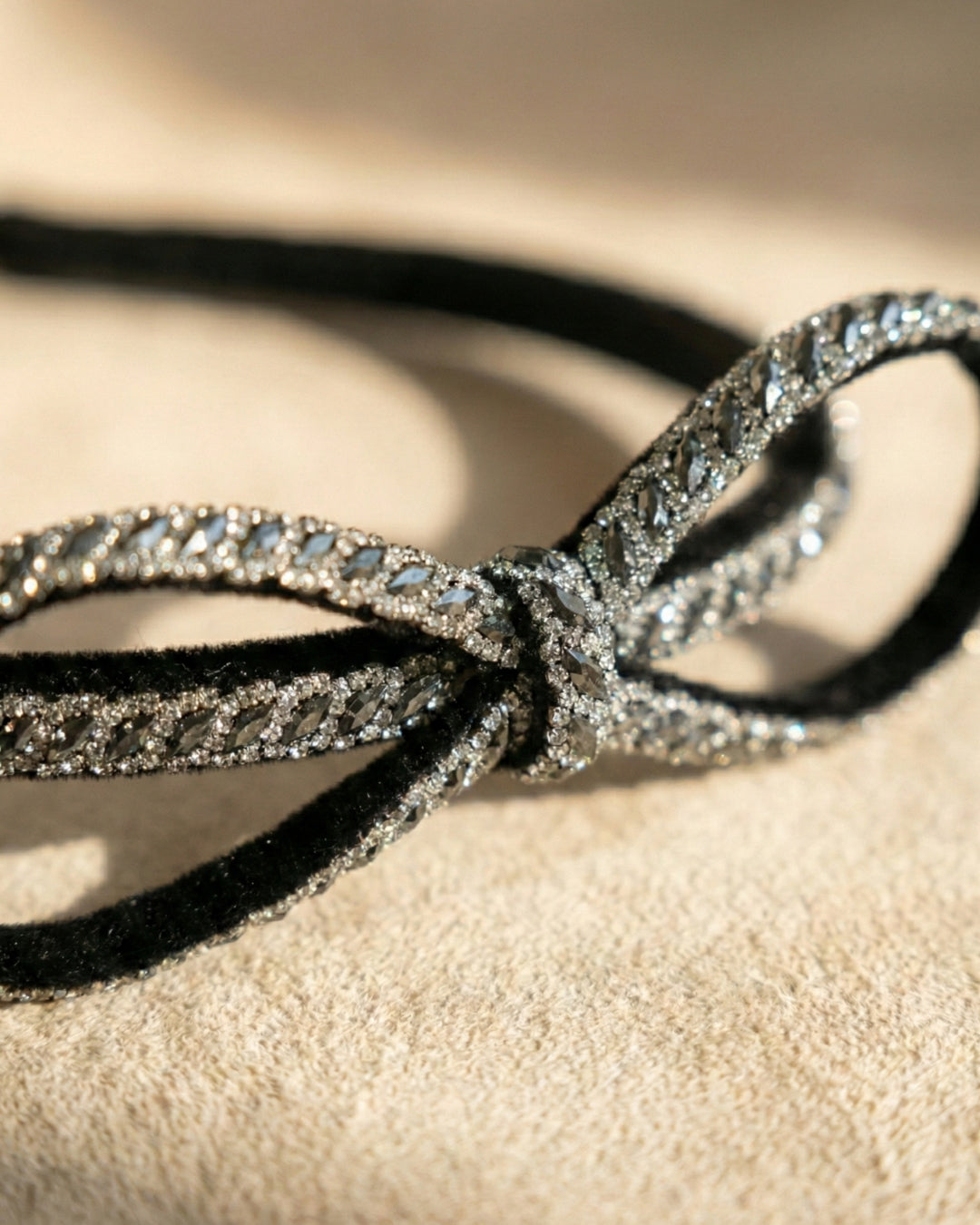 Chic Black Rhinestone Studded Bow Headband