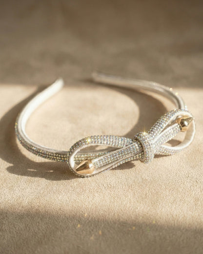 Shimmering White Crystal Bow Headband