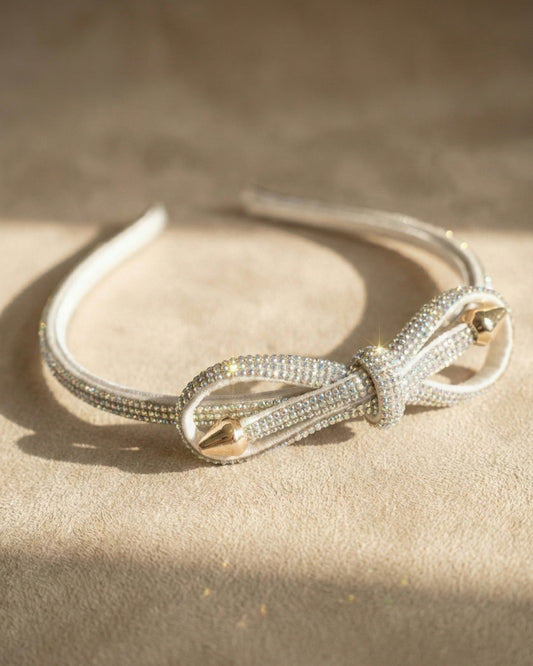 Shimmering White Crystal Bow Headband