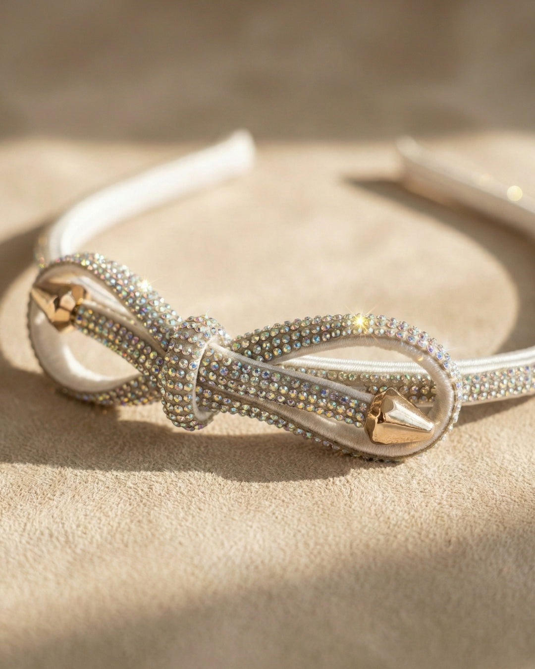Shimmering White Crystal Bow Headband