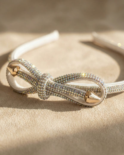 Shimmering White Crystal Bow Headband
