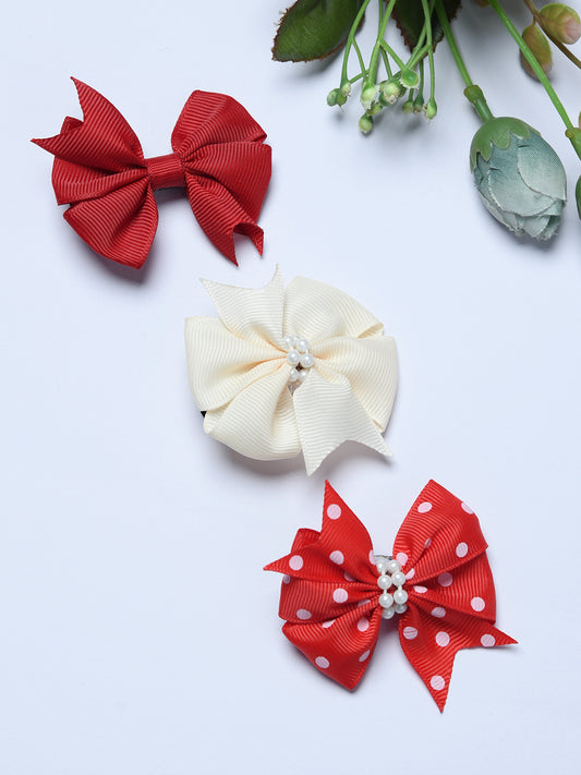 Pack Of 3 Cute Bow Hair Clips for Girls - Multicolour