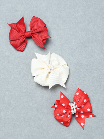Pack Of 3 Cute Bow Hair Clips for Girls - Multicolour