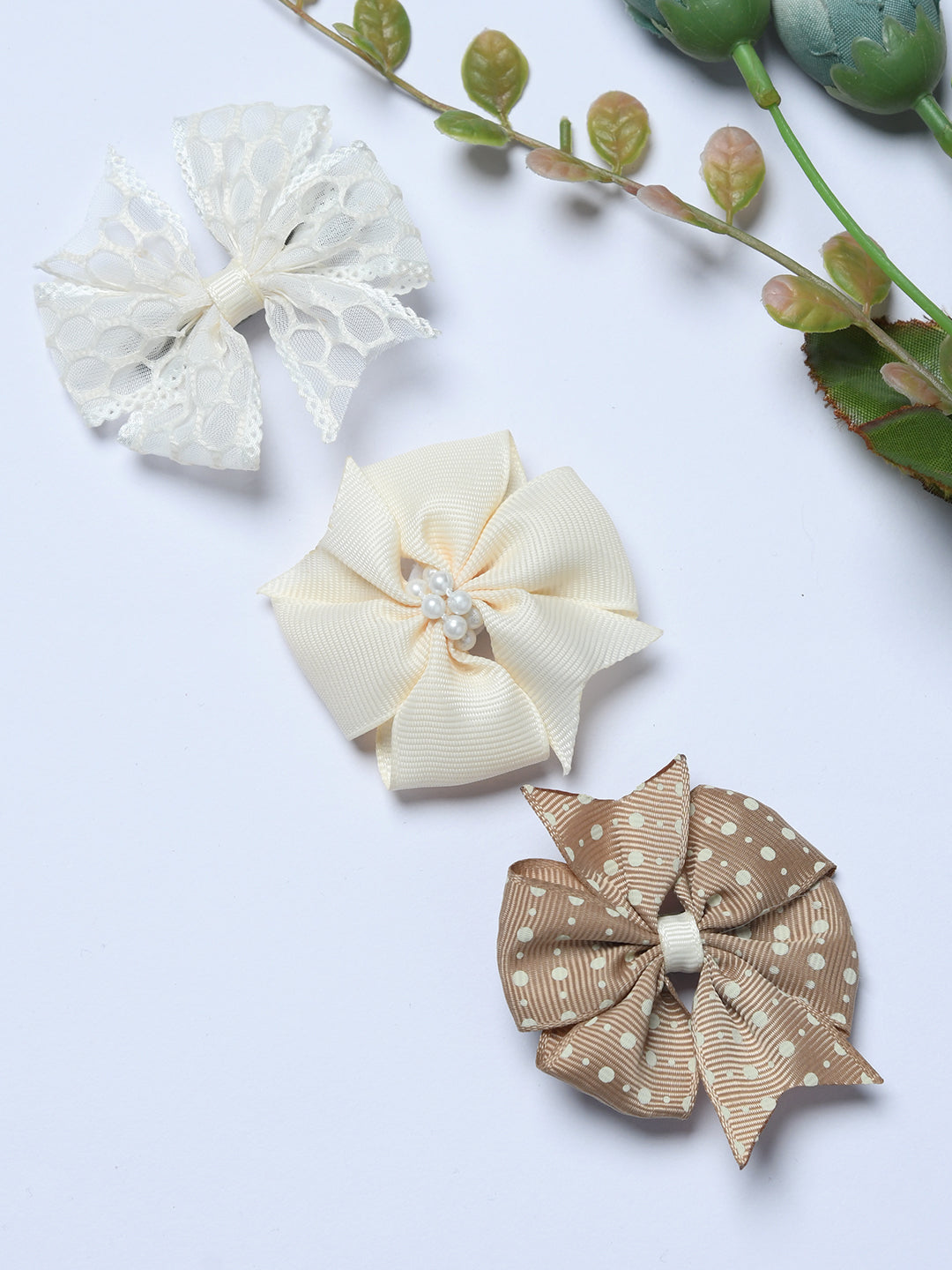 Pack of 3 Multicolour Girls Cute Bow Hair Clips with Pearl