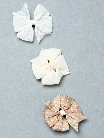 Pack of 3 Multicolour Girls Cute Bow Hair Clips with Pearl