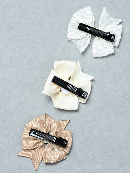 Pack of 3 Multicolour Girls Cute Bow Hair Clips with Pearl