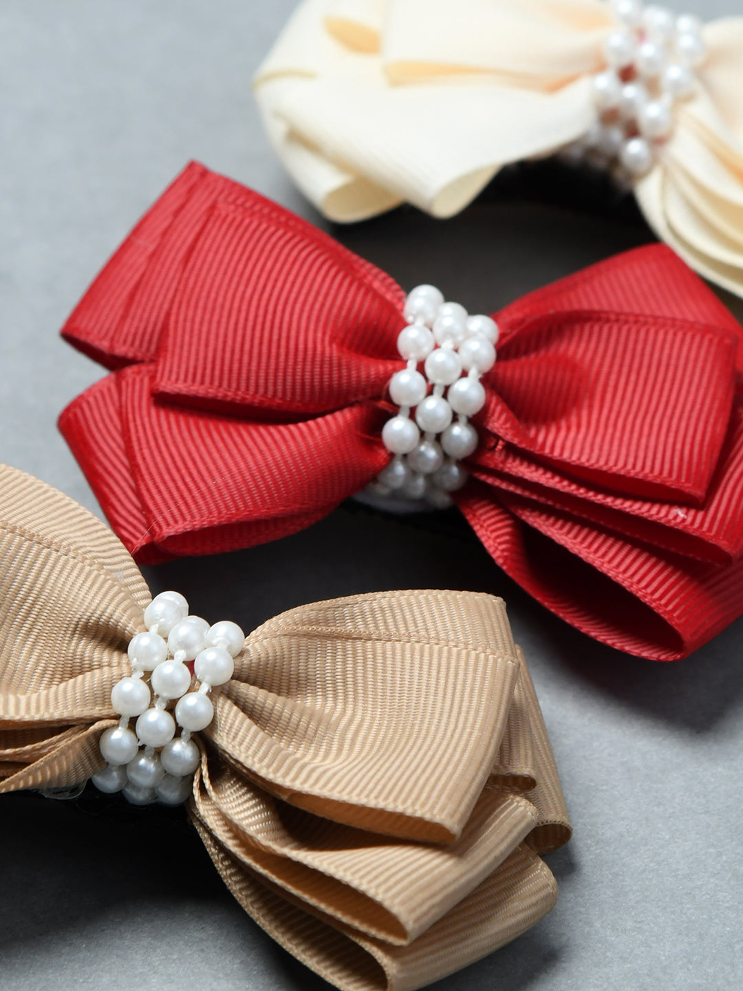 Pack of 3 Girls Cute Ribbon Bow Hair Clips with Pearl Embellishment