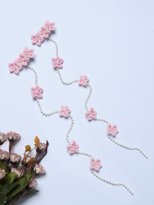 Set of 2 Girls Pink Floral Pearl Hair Clip
