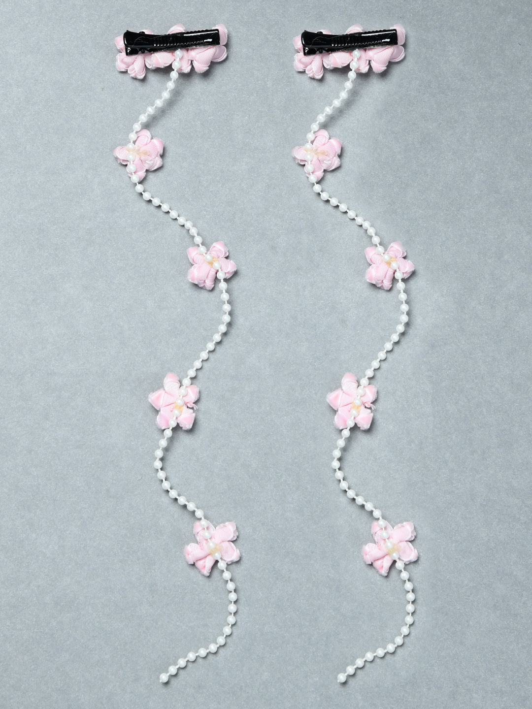 Set of 2 Girls Pink Floral Pearl Hair Clip