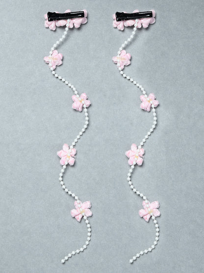 Set of 2 Girls Pink Floral Pearl Hair Clip