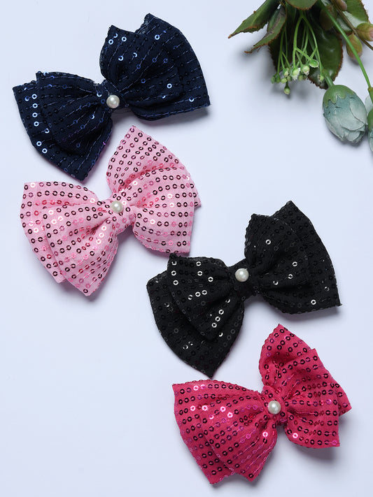 Pack of 4 Sparkling Sequin Bow Hair Clip with Pearl