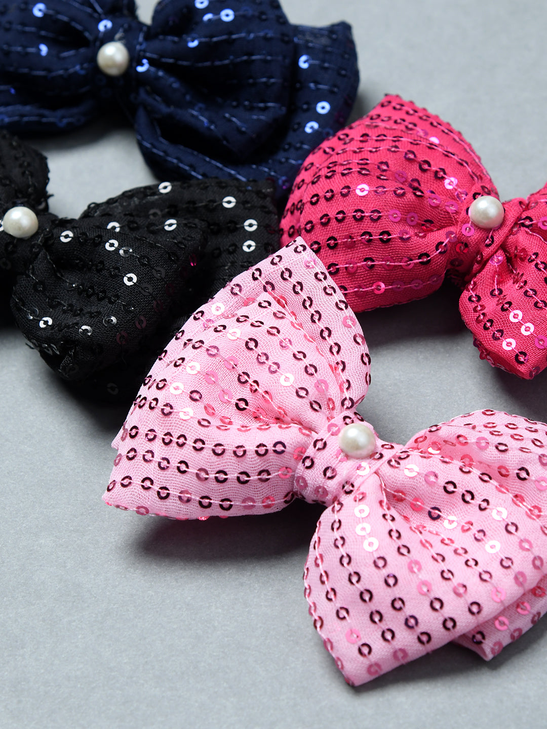 Pack of 4 Sparkling Sequin Bow Hair Clip with Pearl