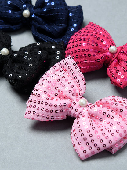 Pack of 4 Sparkling Sequin Bow Hair Clip with Pearl