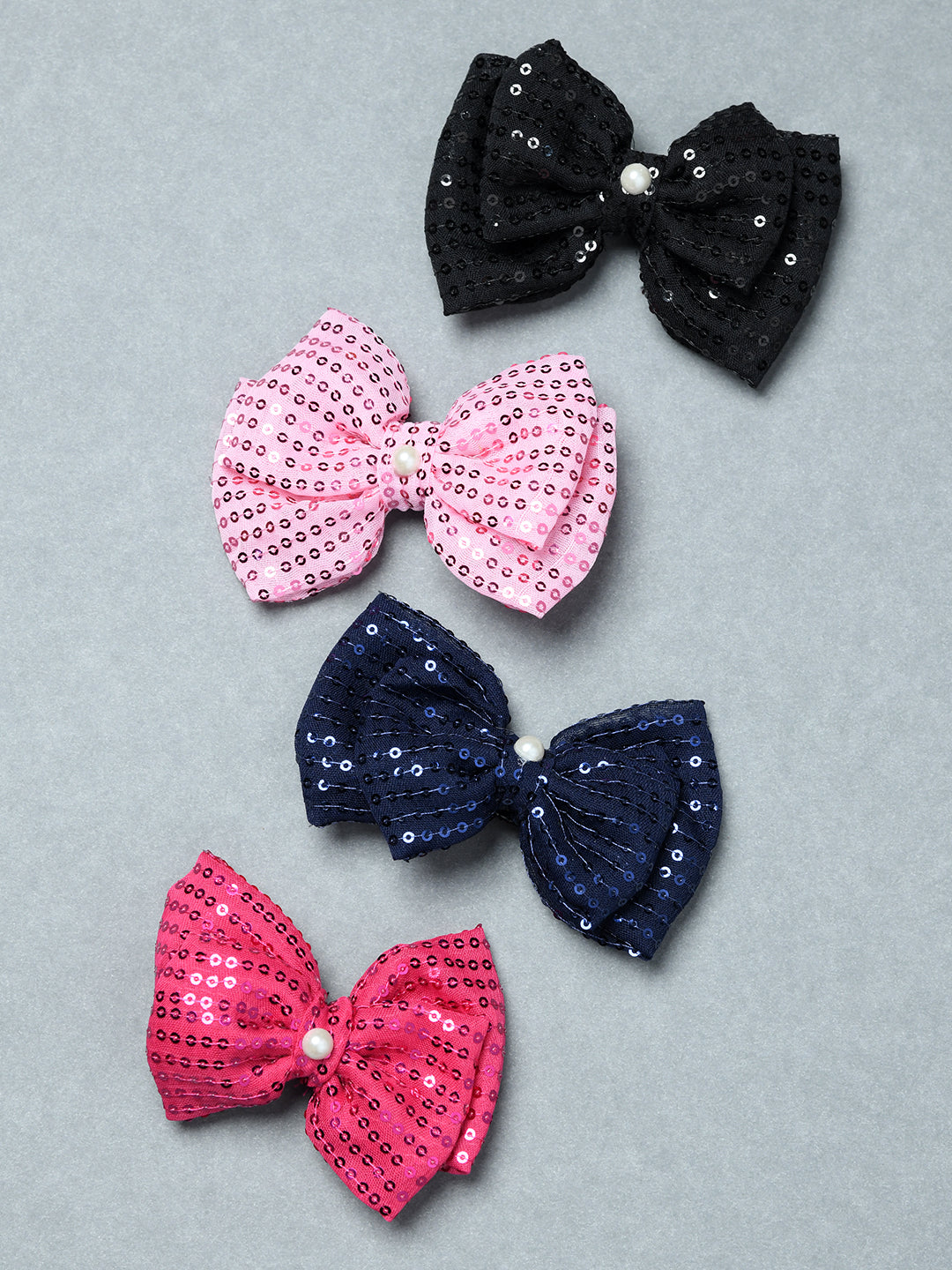 Pack of 4 Sparkling Sequin Bow Hair Clip with Pearl