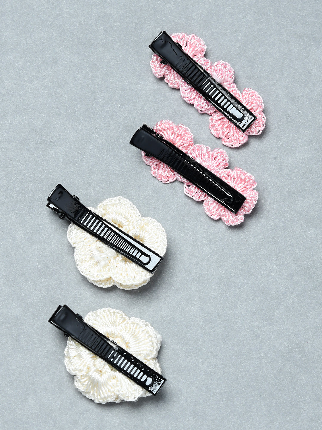 Pack of 4 Handmade Crochet Flower Hair Clips with Pearl