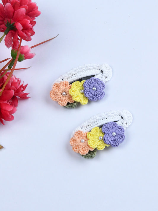 Pack Of 2 Trendy Floral Crochet Hair Clips - Multicolor