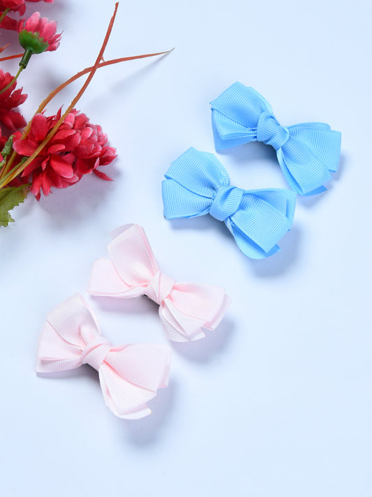 Pack Of 4 Solid Hair Bow Clips - Blue, Pink