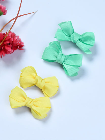 Pack Of 4 Solid Hair Bow Clips - Green, Yellow