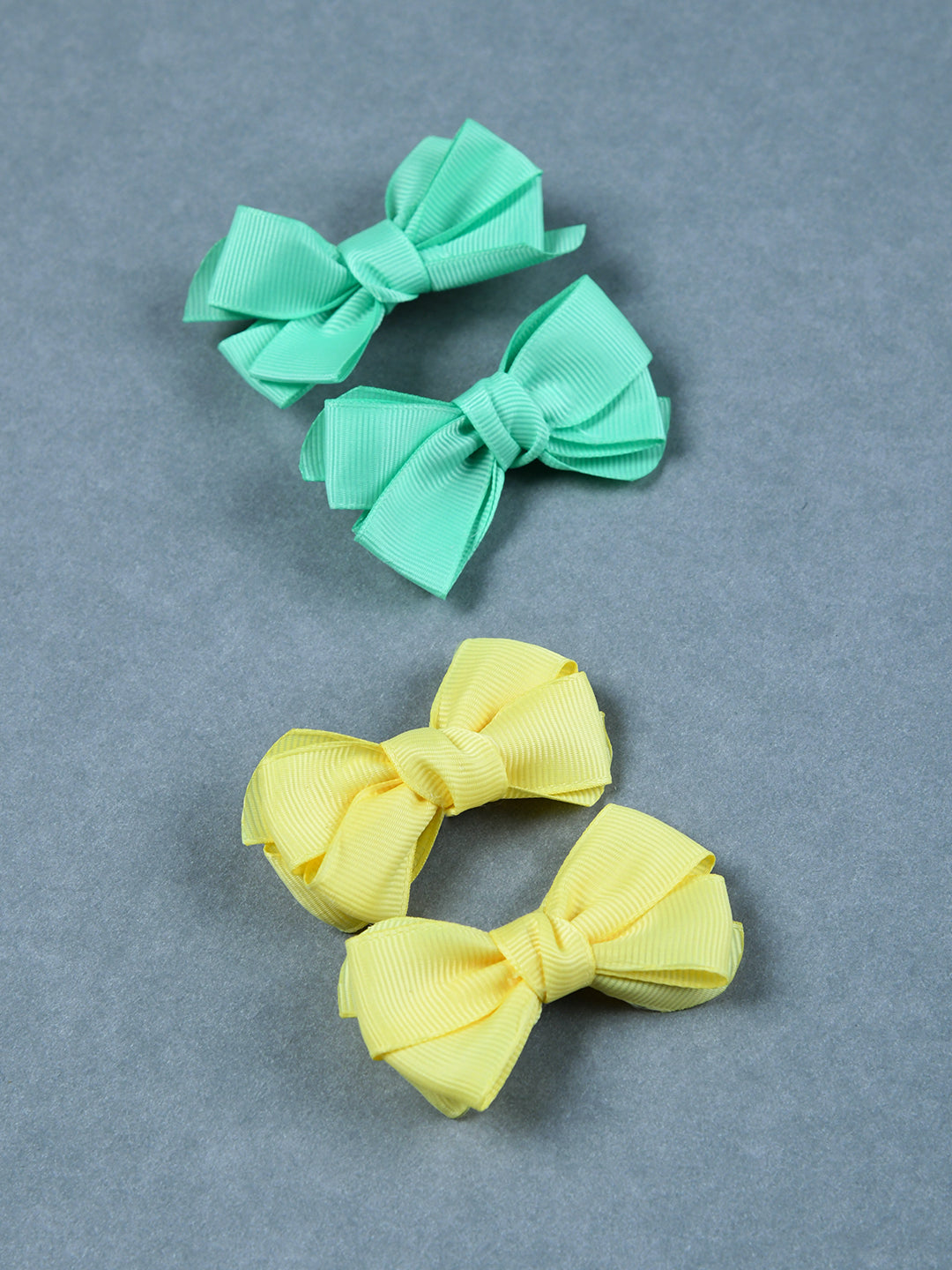 Pack Of 4 Solid Hair Bow Clips - Green, Yellow