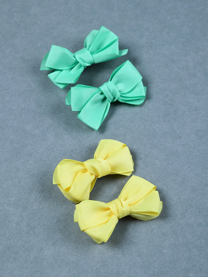 Pack Of 4 Solid Hair Bow Clips - Green, Yellow
