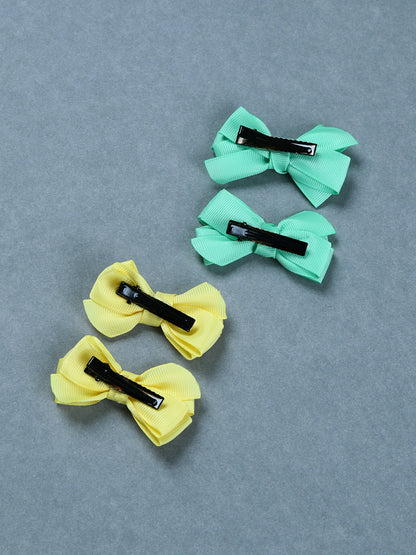Pack Of 4 Solid Hair Bow Clips - Green, Yellow