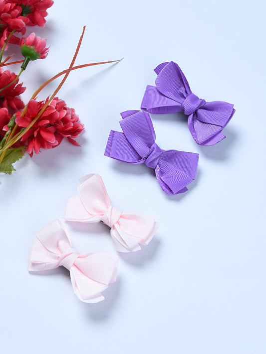 Pack Of 4 Solid Hair Bow Clips - Pink, Mauve