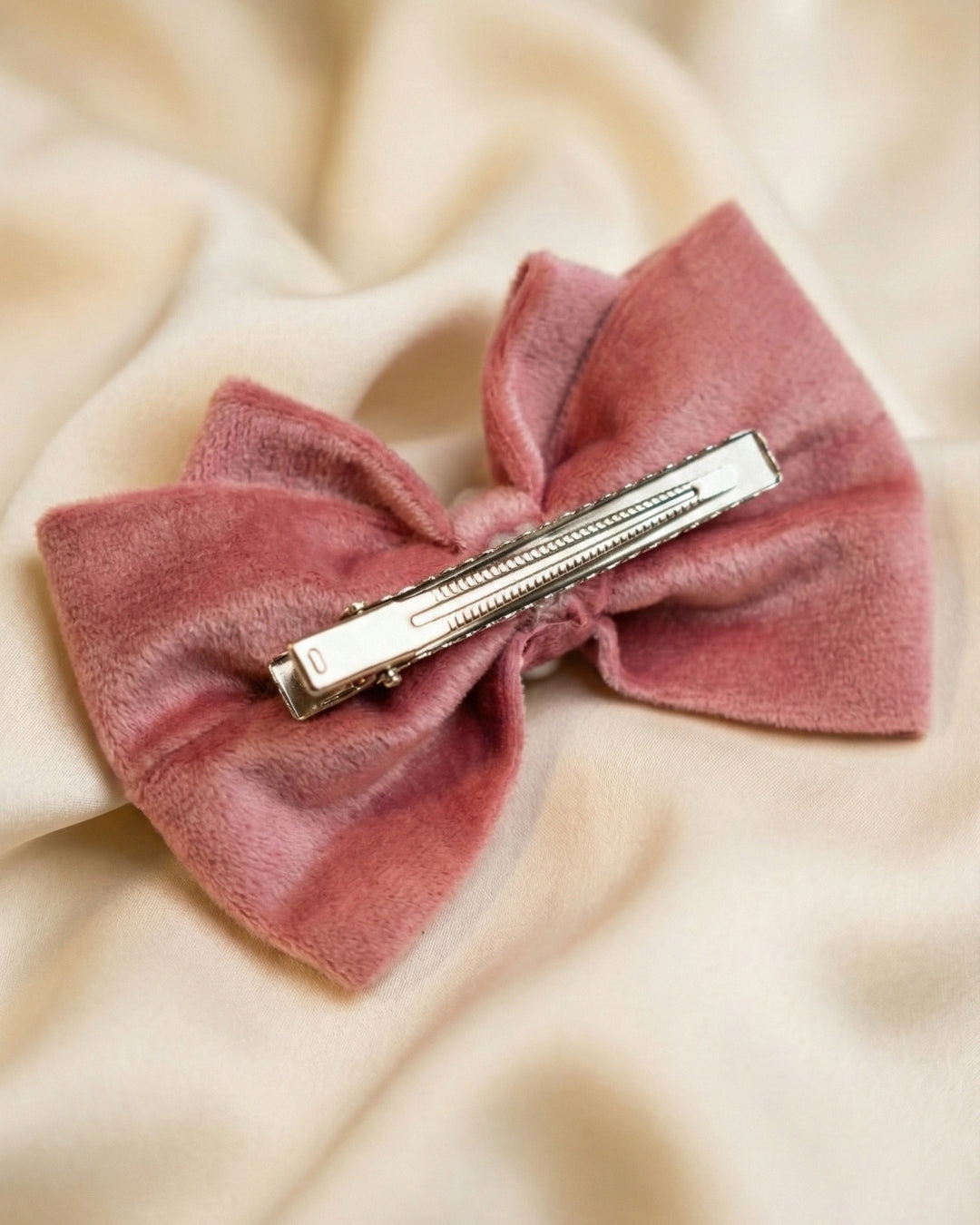 Pink Velvet Luxe Solid Embellished Hair Bow Clip