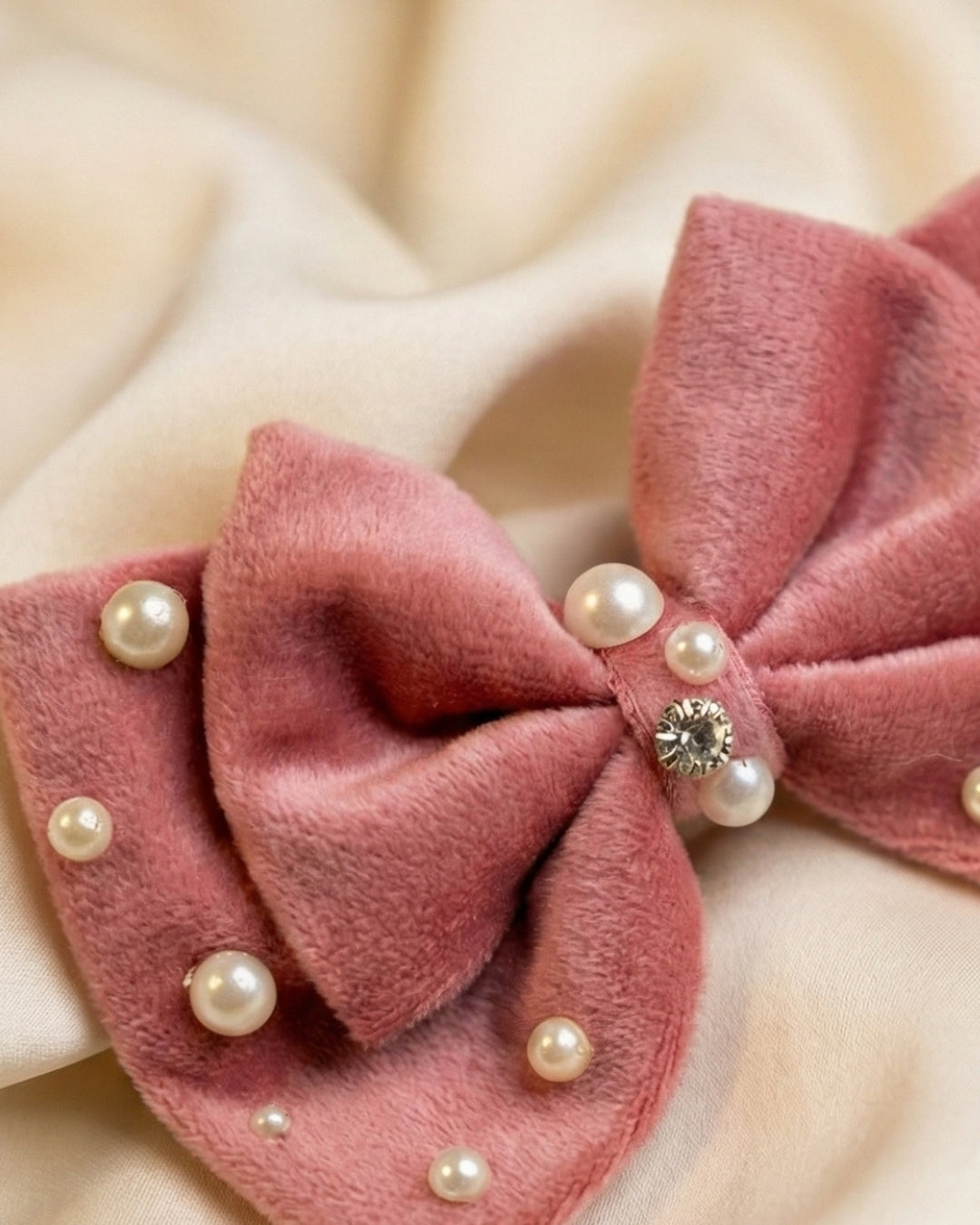 Pink Velvet Luxe Solid Embellished Hair Bow Clip