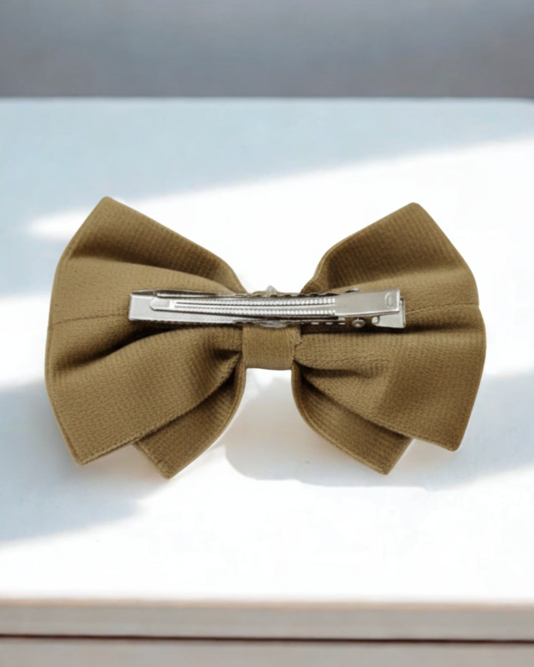Brown Velvet Luxe Solid Embellished Hair Bow Clip