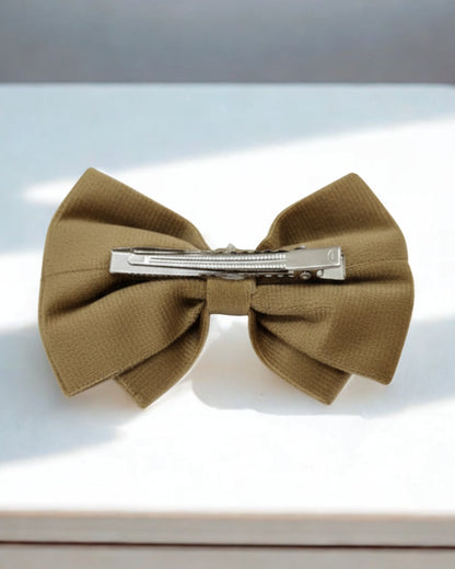 Brown Velvet Luxe Solid Embellished Hair Bow Clip