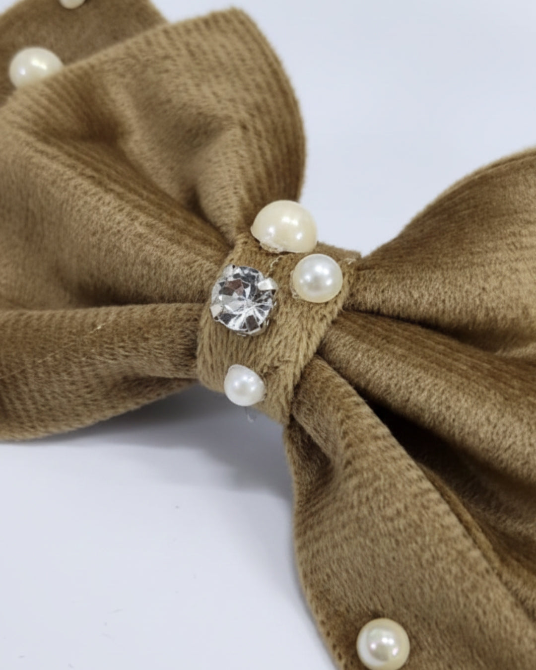 Brown Velvet Luxe Solid Embellished Hair Bow Clip