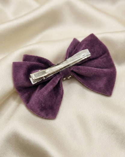 Purple Velvet Luxe Solid Embellished Hair Bow Clip