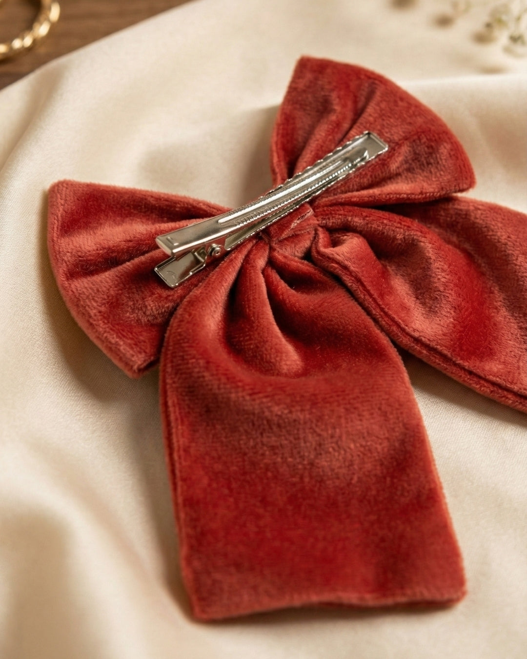 Red Velvet Luxe Solid Embellished Hair Bow With Tail Clip