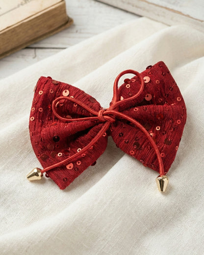 Shimmer Embellished Bow Alligator Hairclip - Red