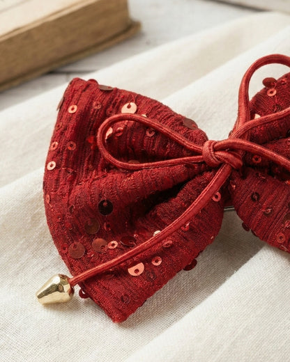 Shimmer Embellished Bow Alligator Hairclip - Red