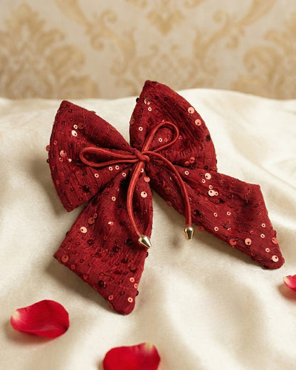 Red Shimmer Embellished Bow with Tail Alligator Hairclip