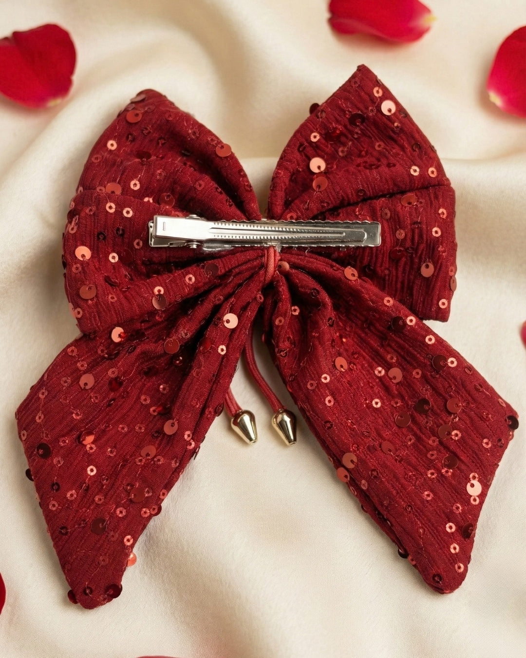Red Shimmer Embellished Bow with Tail Alligator Hairclip