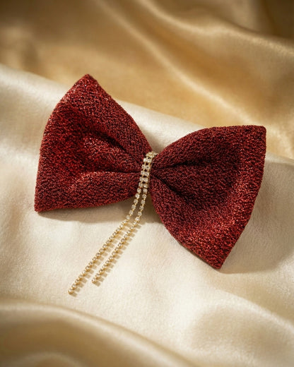 Red Shimmer Bow Alligator Hairclip with Embellishment