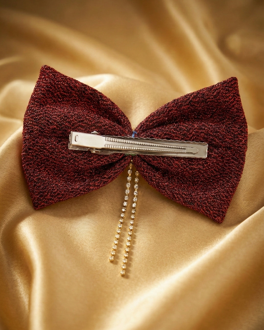 Red Shimmer Bow Alligator Hairclip with Embellishment
