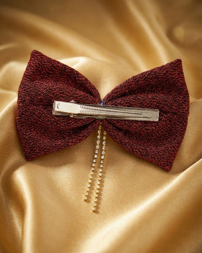Red Shimmer Bow Alligator Hairclip with Embellishment
