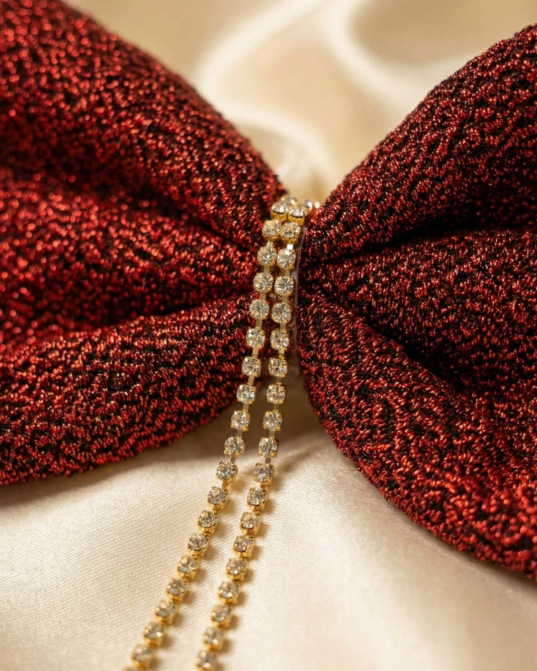 Red Shimmer Bow Alligator Hairclip with Embellishment