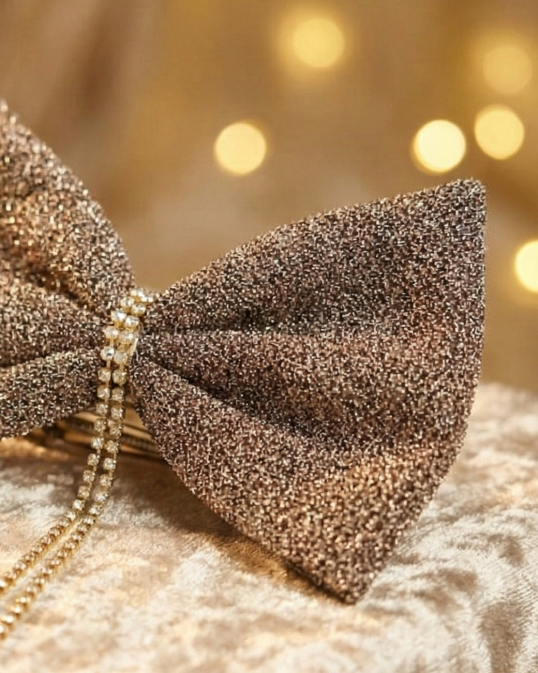 Beige Shimmer Bow Alligator Hairclip with Embellishment