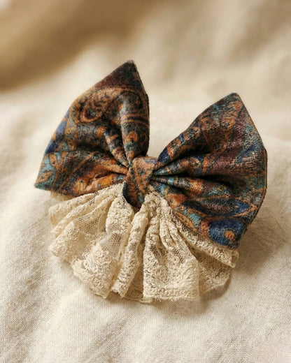 Multicolor Velvet & Lace Bow with Tail Alligator Hairclip