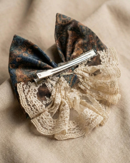 Multicolor Velvet & Lace Bow with Tail Alligator Hairclip