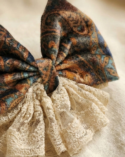 Multicolor Velvet & Lace Bow with Tail Alligator Hairclip