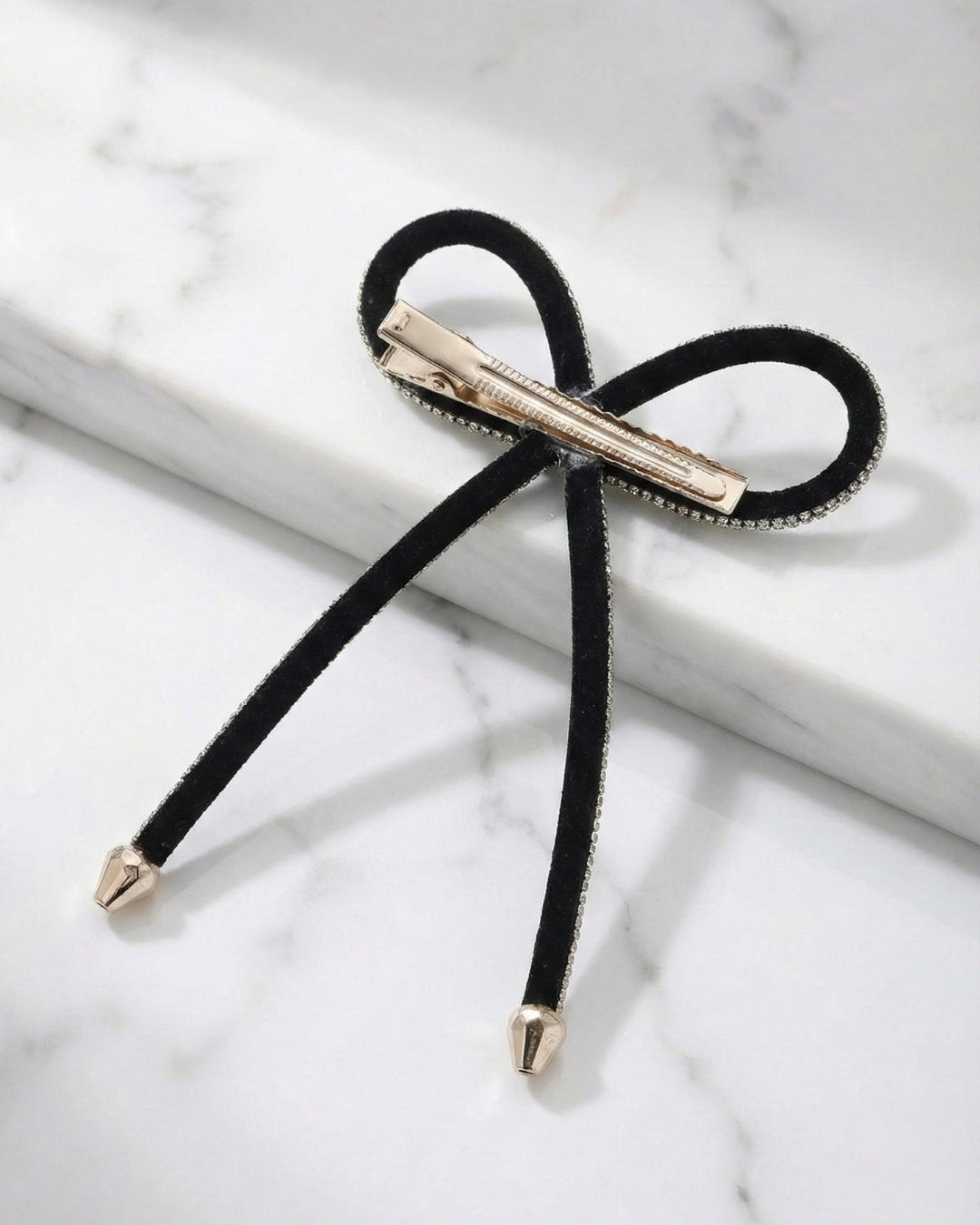 Black & Silver Crystal Hair Bow Barrette Clip