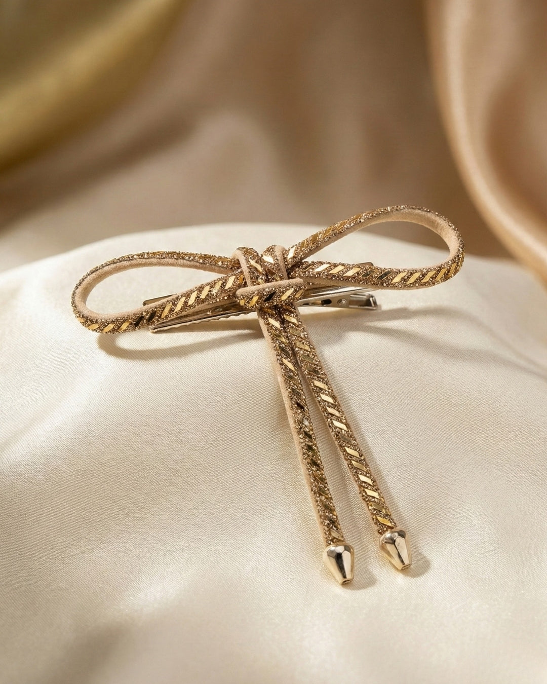 Golden Crystal Hair Bow Barrette Clip