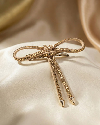 Golden Crystal Hair Bow Barrette Clip