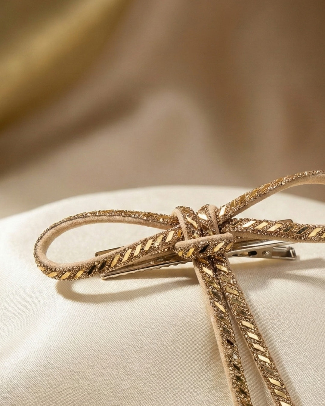 Golden Crystal Hair Bow Barrette Clip
