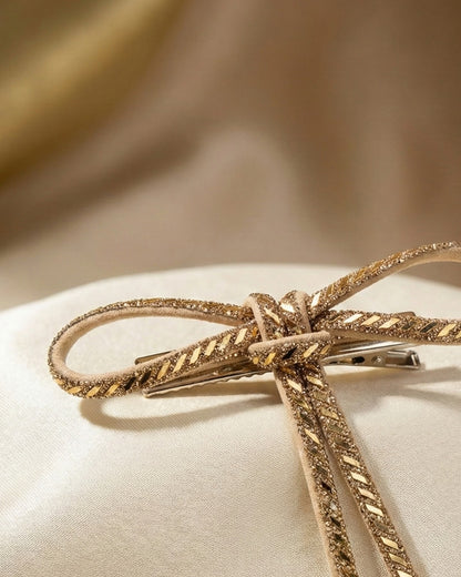 Golden Crystal Hair Bow Barrette Clip